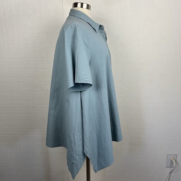 COS Organic Cotton Cut Drape Shirt 14 Womens Blue Button Front Short Sleeve - Picture 2 of 8